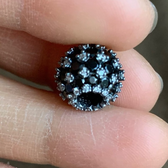 NWOT Sparkling Pavé Round Black Charm Sterling Silver 925 - Picture 11 of 16